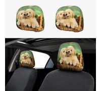 LGHHGY Lot de 2 housses d'appui-tête de voiture universelles avec imprimé golden retriever - Protection élastique souple pour sièges de camionnettes, SUV, camions