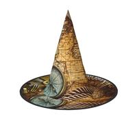 LGHHGY Lot de 3 chapeaux d'Halloween - boussole et carte du monde imprimé sorcières, accessoire de jeu de rôle, casquette de magicien magique pour femmes et hommes