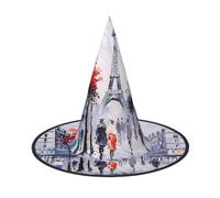LGHHGY Lot de 3 chapeaux d'Halloween - Paris City Tree Eiffel Tower Art Print Sorcières Décor de fête, accessoire de jeu de rôle, casquette de magicien magique pour femmes et hommes
