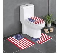LGHHGY Lot de 3 tapis de salle de bain avec motif drapeau américain - Tapis de sol en forme de U pour toilettes, baignoire, douche, coiffeuse avec capuchon de type O