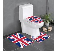 LGHHGY Lot de 3 tapis de salle de bain imprimé drapeau britannique - Tapis de sol en forme de U pour toilettes, baignoire, douche, coiffeuse avec capuchon de type O