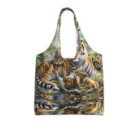 LGHHGY Paris City Tree Eiffel Tower Art Print Canvas Tote Bags - Grand sac fourre-tout réutilisable pour femme, parfait pour les courses, les voyages, Jungle Tigers Cub, Taille unique