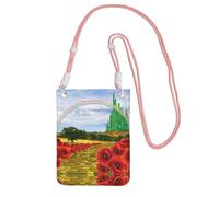 LGHHGY Sac à main à bandoulière noir - Sac à main pour téléphone portable, motif champ de coquelicots, chemin de briques jaunes, parfait pour les déplacements, le shopping et les activités de plein