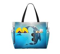 LGHHGY Sac de voyage de plage avec impression artistique de grande capacité - Léger et durable - Parfait pour les vacances et un usage quotidien, Motif conte de dauphins, Taille unique