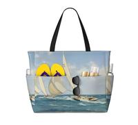 LGHHGY Sac de voyage de plage vintage avec imprimé carte du monde ancien, léger et durable, parfait pour les vacances et un usage quotidien, Paysage de bateau à voile., Taille unique