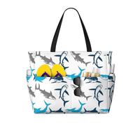 LGHHGY Sac de voyage de plage vintage avec imprimé carte du monde ancien, léger et durable, parfait pour les vacances et un usage quotidien, Dessin animé requins, Taille unique