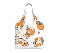 LGHHGY Sacs fourre-tout en toile avec imprimé brillant doré - Grand sac fourre-tout réutilisable pour femme, parfait pour les courses, les voyages, Chien Shiba Inu mignon, Taille unique
