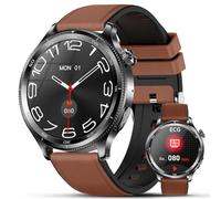 Lgnitek Montre Connectée Homme ECG/Pressιon artérιelle/IMC, Cuir Marron | ECG+HRV/Pressιon artérιelle/IMC, 24H Fréquence Cardiaque/SpO2/Sommeil, 1.43" AMOLED, SOS/150+ Mode Sportifs, IP68 Android/iOS