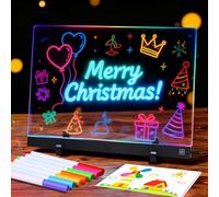 LgowithU Tableau Lumineux Message LED 35 * 26 cm, Tablette Lumineuse Dessin Enfant, Ardoise Lumineuse, Tableau Acrylique Effaçable 7 Couleurs Stylo, Idee Cadeau pour Enfants, Fille