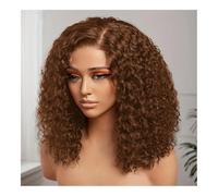 LGSMOUR Perruque frontale en dentelle 13x4 Cheveux humains bouclés Bob Marron 4#(12 inch)