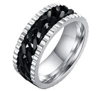 LGT Jewels Bague en acier inoxydable pour homme Lien cubain Argent Noir-21,5 mm
