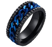 LGT Jewels Bague en acier inoxydable pour hommes Lien cubain Noir Bleu-20mm