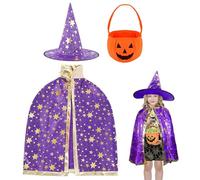 LGWJHCY Halloween Cape, Witch Cape avec Chapea, Cape du Magicien d'halloween, Sac de Bonbons Citrouille, pour Enfant Carnaval Halloween Cosplay Costume Masquerade(Violet)