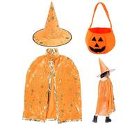 LGWJHCY Halloween Cape, Witch Cape avec Chapeaux, Sac de Bonbons Citrouille, Cape du Magicien d'halloween, pour Enfant Carnaval Halloween Cosplay Costume Masquerade (Orange)