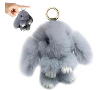 LGWJHCY Porte-clés en peluche lapin, doux porte-clés en peluche lapin avec pompon décoration pour Pâques filles enfants (Gris)