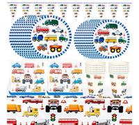 LGWJHCY Vaisselle Anniversaire Construction Véhicule, Assiette, Tasse, Serviettes en Papier, Nappe, Drapeaux Triangulaires, Fournitures de Fête d'anniversaire de Construction pour Garçons Enfant.