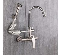 LGYGMD Robinets muraux en Acier Inoxydable, Robinet Multifonction Rotatif Chaud Froid avec douchette, mitigeur de Cuisine à Double Trou brossé-e