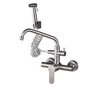 LGYGMD Robinets muraux en Acier Inoxydable, Robinet Multifonction Rotatif Chaud Froid avec douchette, mitigeur de Cuisine à Double Trou brossé-e