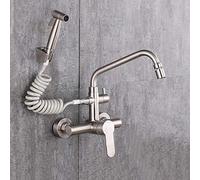 LGYGMD Robinets muraux en Acier Inoxydable, Robinet Multifonction Rotatif Chaud Froid avec douchette, mitigeur de Cuisine à Double Trou brossé-e