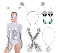 LGZIN Alien Costume Accessoires, 5 Pcs Ensemble de Costumes Extraterrestres, Accessoires de Déguisement Alien avec Bandeau Extraterrestre, Lunettes et Gants, Costume d'Alien pour Carnaval Halloween