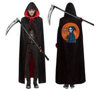 LGZIN Cape à Capuchon Halloween, Cape Faucheuse Halloween avec Faucille, Cape Vampire Double Couche Rouge Noir avec Capuche, Deguisement Faucheuse Adulte, Costume de Faucheuse pour Halloween Carnaval