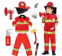 LGZIN Costume de Pompier pour Enfants, Pompier Deguisement Enfant, Costume de Pompier Jeu de Rôle, Jouet Pompier Accessoires Jeu pour Carnaval Halloween Garçons Filles 3 4 5 6 7 8 Ans