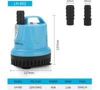 LH-802 Pompe submersible 45W avec aspiration silencieuse et protection contre la marche à sec - idéale pour les bassins, les aquariums, l'hydroponie, les fontaines de jardin et les chutes d'eau