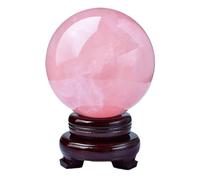 LHAOEEEYG Crystal Ornements Rose Quartz Ball Feng Shui Transfer Beads Divnation Gemstone Sphere Lucky Home Decoration with Wood Stand,11cm/4.3in