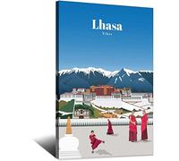 Lhasa Tibet Poster de voyage vintage 30 x 45 cm Impression sur toile pour salon, chambre à coucher, dortoir, maison, bureau Décoration murale