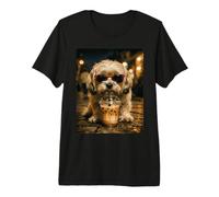 Lhassa Apso Boire du café glacé Animal drôle T-Shirt Haut de Gamme