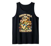 Lhassa Apso Boire du café glacé sur Une balançoire DIGOR drôle Débardeur