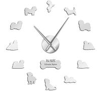 Lhassa Apso DIY Wall Art Stickers Horloge Murale Géante Lion Barbu Chien Décor à La Maison sans Cadre Grande Montre Murale Lhasa Dog Owners Gift, Silver, 37 inch(90cm)