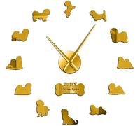 Lhassa Apso DIY Wall Art Stickers Horloge Murale Géante Lion Barbu Chien Décor à La Maison sans Cadre Grande Montre Murale Lhasa Dog Owners Gift, Gold, 47 inch(120cm)