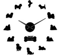 Lhassa Apso DIY Wall Art Stickers Horloge Murale Géante Lion Barbu Chien Décor à La Maison sans Cadre Grande Montre Murale Lhasa Dog Owners Gift, Gold, 37 inch(90cm)
