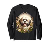 Lhassa Apso Dog Summer Wildflowers Illustration Manche Longue