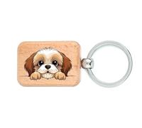 Lhassa Apso Porte-clés en bois avec pendentif en forme de chien