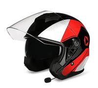 LHBM Casque de Moto Jet Bluetooth pour Adultes, Ouverte avec Double Visière et Microphone Intégré pour Réponse Automatique, ECE Homologué C, L=59-60cm
