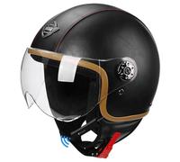 LHBM Casque Jet Bluetooth Vintage 3/4 Casque De Moto en Cuir PU Casque De Scooter Casque Demi-Coque avec Visière Casque Ouvert Rétro Certifié ECE Casque De Cyclomoteur Casque De Crash B,M=57-58CM