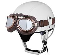 LHBM Rétro Casque Moto Bols,Casques Demi-Jet Homologué Dot/ECE avec Visière UV Lunettes Casque de Moto Cuir Style de Vintage Demi Casque pour Scooter Bike Chopper Moped Casque L,S=55-56cm