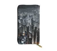 Lhbwcvn Aerial Night Of View Hong Kong Portefeuille en cuir pour homme et femme avec blocage RFID Portefeuille de grande capacité Porte-cartes de crédit Porte-monnaie avec fermeture éclair Support de
