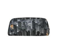 LHBWCVN Aerial Night of View Hong Kong Trousse à crayons de grande capacité Esthétique Trousse de maquillage en cuir pour homme et femme Trousse de toilette de voyage avec fermeture éclair Grande