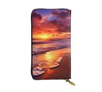 Lhbwcvn Beau portefeuille de plage coucher de soleil pour homme et femme - Portefeuille en cuir avec blocage RFID - Grande capacité - Porte-cartes de crédit - Porte-monnaie avec fermeture éclair -