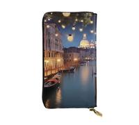 Lhbwcvn Beau portefeuille Venice At Night pour homme et femme - Portefeuille en cuir avec blocage RFID - Grande capacité - Porte-cartes de crédit - Porte-monnaie avec fermeture éclair - Support de