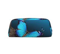 LHBWCVN Belle trousse à crayons de grande capacité en cuir avec motif papillon bleu - Trousse de maquillage esthétique pour homme et femme - Trousse de toilette de voyage avec fermeture éclair
