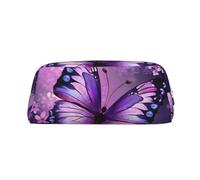 LHBWCVN Belle trousse à crayons de grande capacité en cuir avec motif papillon violet pour homme et femme, trousse de toilette de voyage avec fermeture éclair, grande ouverture, porte-monnaie