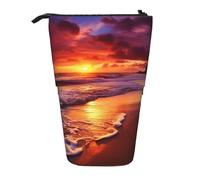 LHBWCVN Belle trousse de maquillage télescopique sur pied coucher de soleil sur la plage - Trousse à crayons portable - Jolie trousse à crayons pour homme et femme - Pochette de voyage pour pièces de