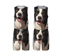 LHBWCVN Border Collie Maillot de basket-ball pour homme 2 pièces avec gilet de basket-ball et short athlétique Noir