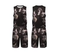 LHBWCVN Bulldog Maillot de basket-ball pour homme 2 pièces avec gilet de basket-ball et short de sport, noir, XL/5XL