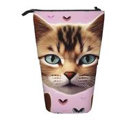 LHBWCVN Carttoon Trousse de maquillage télescopique avec motif chat sur pied, trousse à crayons portable, jolie trousse à crayons pour homme et femme, pochette de voyage pour pièces de monnaie