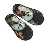 LHBWCVN Clock Butterfly Pantoufles en mousse à mémoire de forme pour homme et femme - Chaudes et tendance - Pantoufles décontractées pour l'intérieur et l'extérieur, Noir, Large Women/Large Men